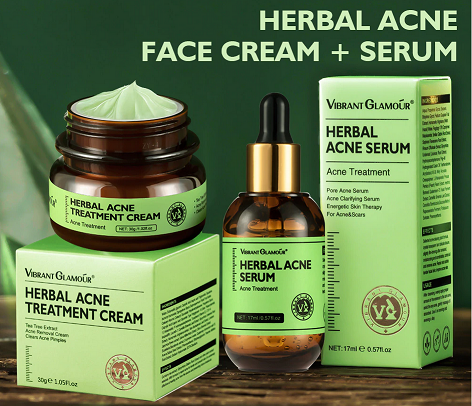 VIBRANT GLAMOUR Herbal Acne Treatment 2 PCS/Set Face Cream with Serum Oil